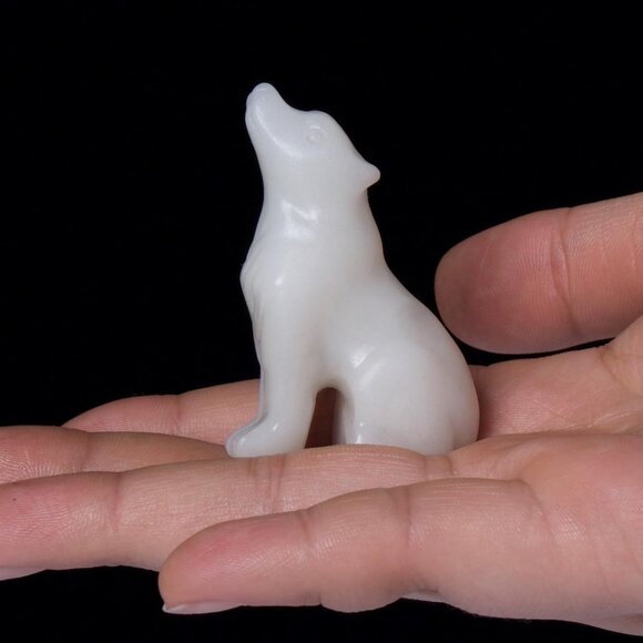2.1 Inch White Jade Wolf Healing Crystal Stone Energy Gemstones Statue For Home - Picture 2 of 6